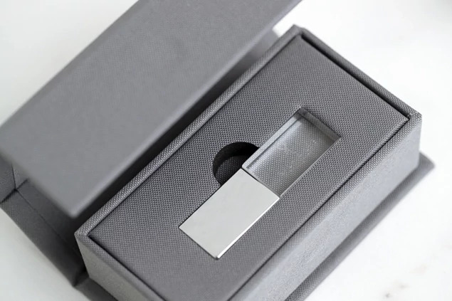 Slate Gray Tyndell Luxe Fabric Flash Drive USB Box