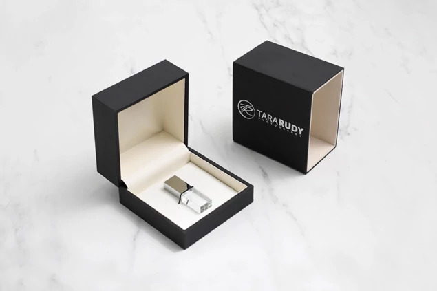 Black, Silver, Gold, Rose Gold Tyndell Crystal Flash Drive USB and Luxe Black Soft Touch Box Bundle 4GB, 8GB, 16GB, 32GB