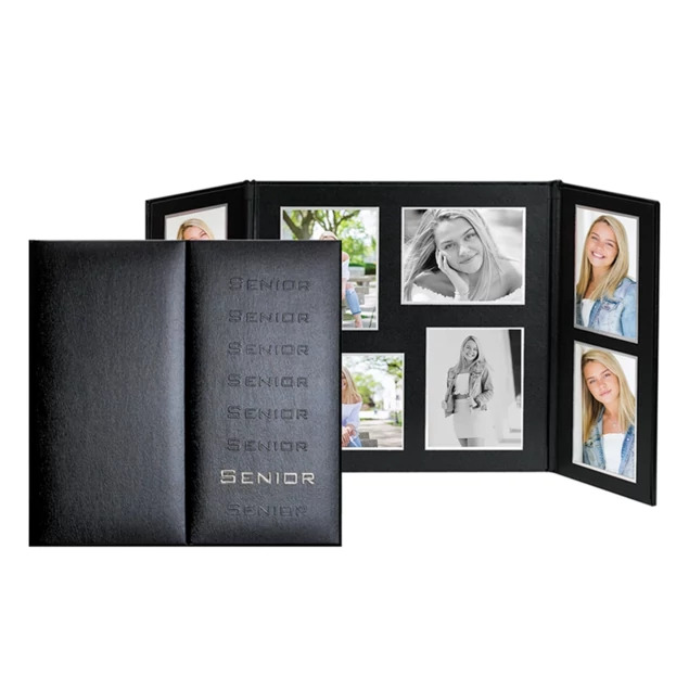 TAP Achievement Folio Senior 4x5-8 horizontal and vertical black/black/satin and closed folio cover.