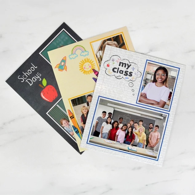 Crayon Memory Mate shown alongside other school photo products on marble surface