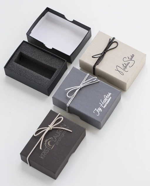 Kraft, Slate, Matte Black, Black Leather Tyndell Flash Drive USB Kit Box