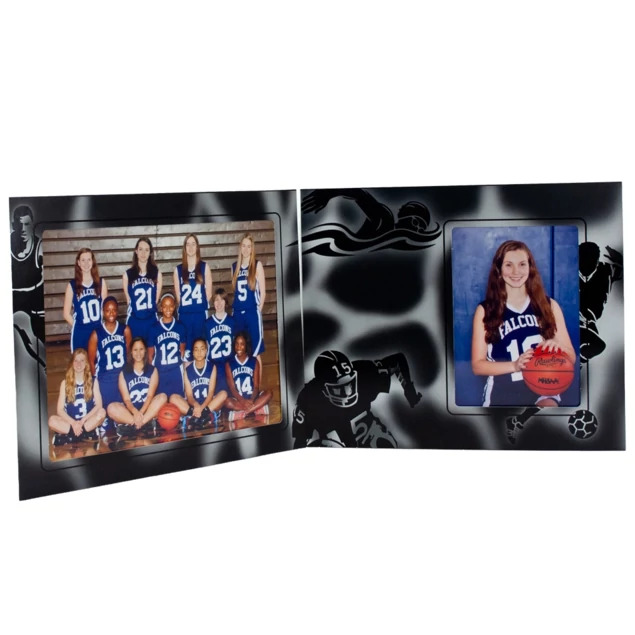 Pro Sports Series Folder in 10x8 5x7 configuration showing multi-color sports design for team and individual portrait delivery