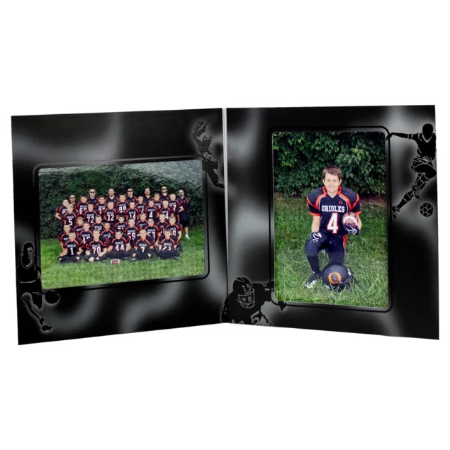 Pro Sports Series Folder in 7x5 5x7 configuration showing multi-color sports design for team and individual portrait delivery