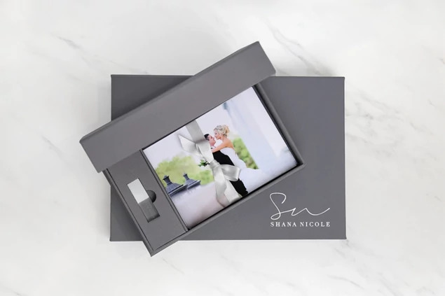 Slate Gray Tyndell Fabric Flash Drive USB & Print Box 5x7, 8x10.