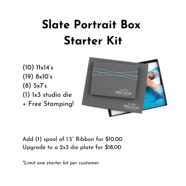 Slate Gray Tyndell 1  Portrait Box Starter Kit 5x7, 8x10, 11x14 with ribbon.