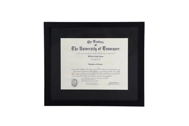 Black Wood Diploma Frame 12x14.5, 16x19 for 8.5x11 or 11x14 horizontal/vertical certificate.