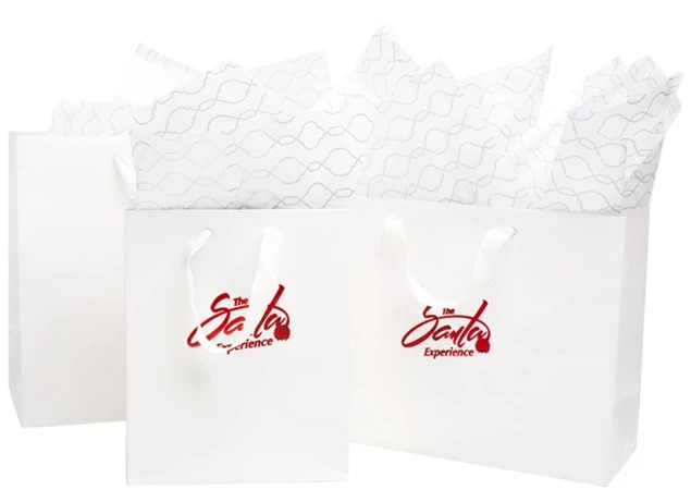 Tyndell White Euro Tote with foil imprinted studio logo showing branded customization on white paper bag