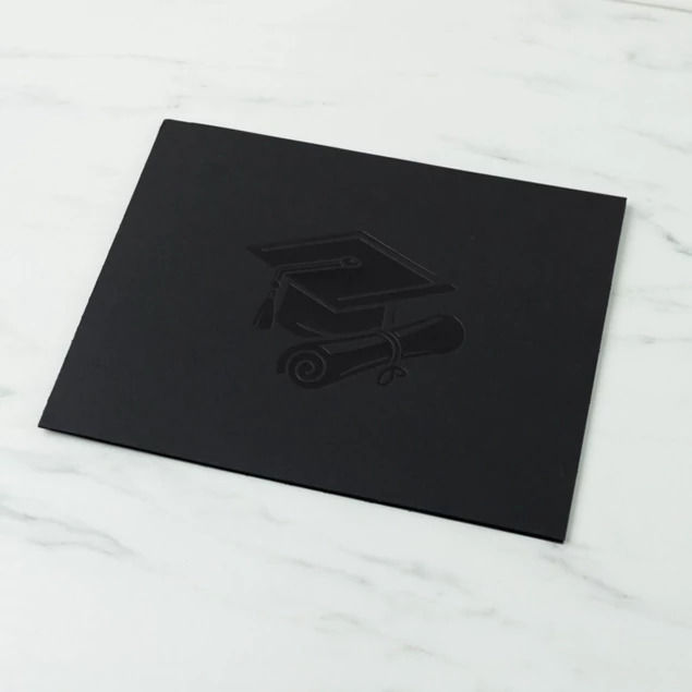 Black Grad Folder with black foil border holding two 10x8 horizontal prints or certificates