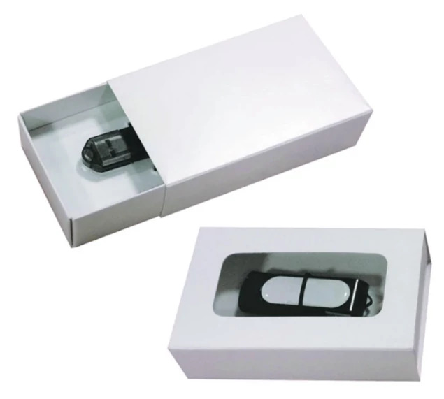 White TAP USB Slide Box with elastic, plain cover or with window.