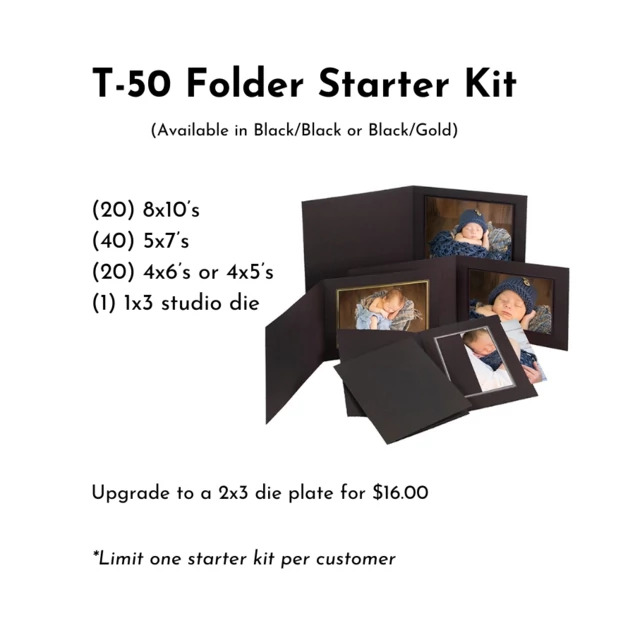 Black/Black, Black/Gold Tyndell T-50 Folder Starter Kit 4x5, 4x6, 5x7, 8x10.