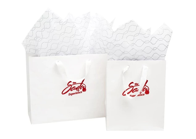 Tyndell White Euro Totes in 8x10, 10x13, and 16x12 showing heavy weight art paper with brass grommets and cotton twill handles
