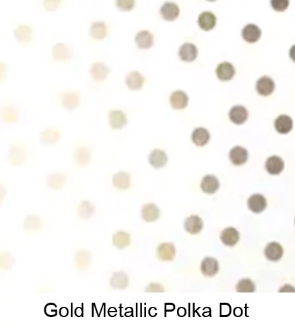Gold Metallic Polka Dot Tyndell Tissue 5x20, 10x20, 14x30, 20x30.