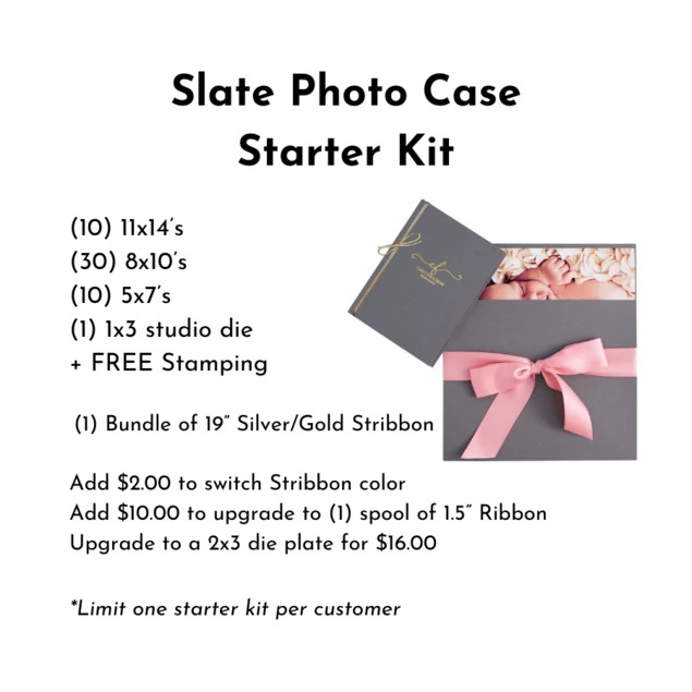 Slate Tyndell Photo Case Starter Kit 5x7, 8x10, 11x14 with 19" stribbon or ribbon.