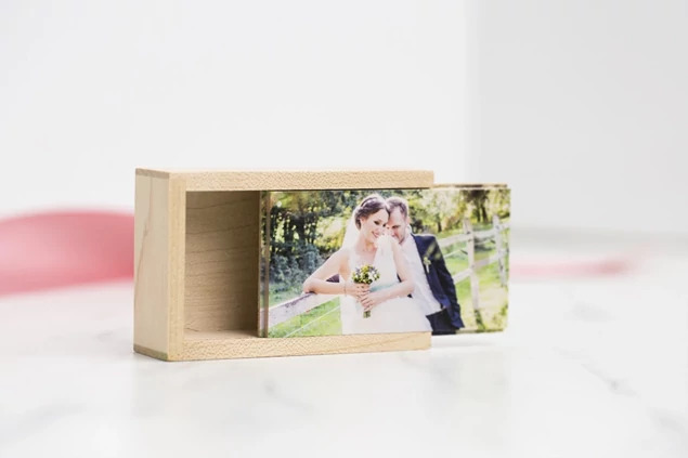 Maple Tyndell Wood Flash Drive USB Boxes with sliding lid.