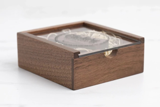 Walnut Tyndell Wood Flash Drive Box with Acrylic Clear Top