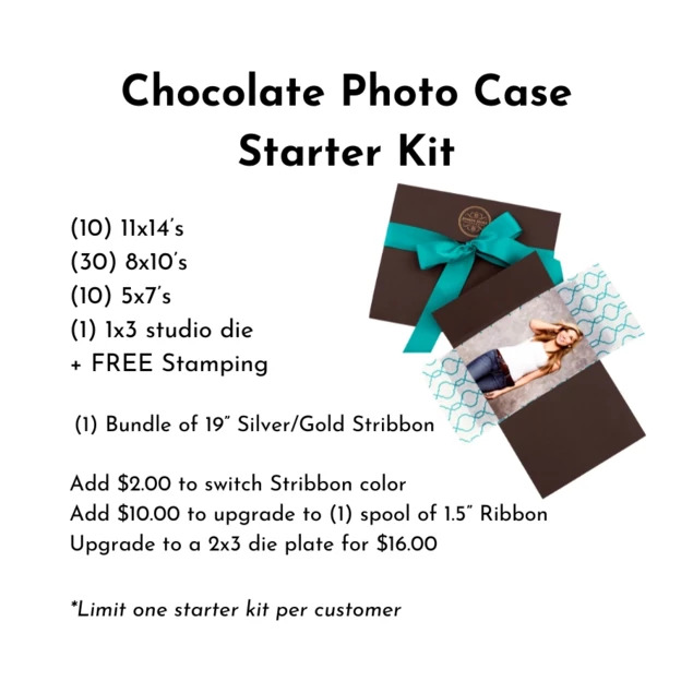 Chocolate Tyndell Photo Case Starter Kit 5x7, 8x10, 11x14 with 19" stribbon or ribbon.