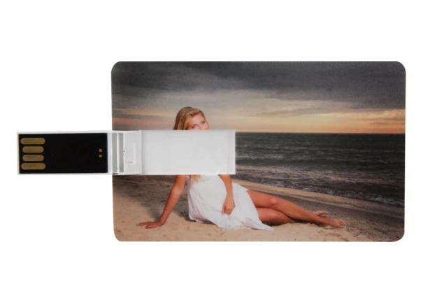 White, Metallic Tyndell Credit Card Flash Drive USB 2GB, 4GB, 8GB.