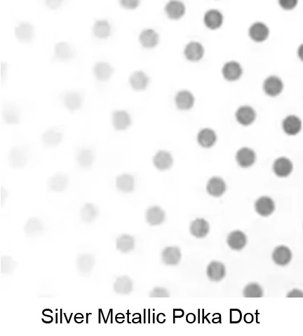 Silver Metallic Polka Dot Tyndell Tissue 5x20, 10x20, 14x30, 20x30.